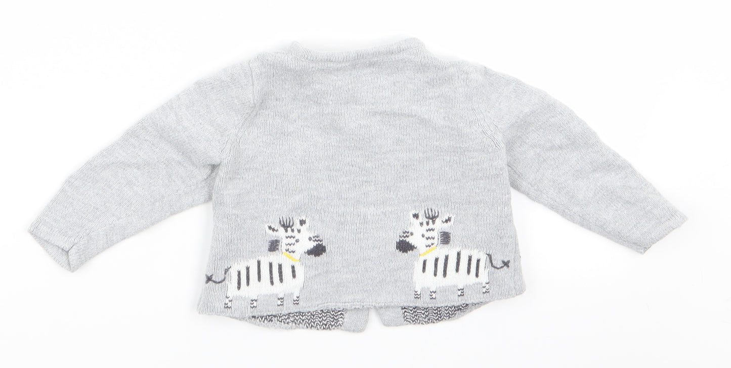 John Lewis Boys Grey Animal Print  Cardigan Jumper Size 3-6 Months  - John Lewis Cow Logo