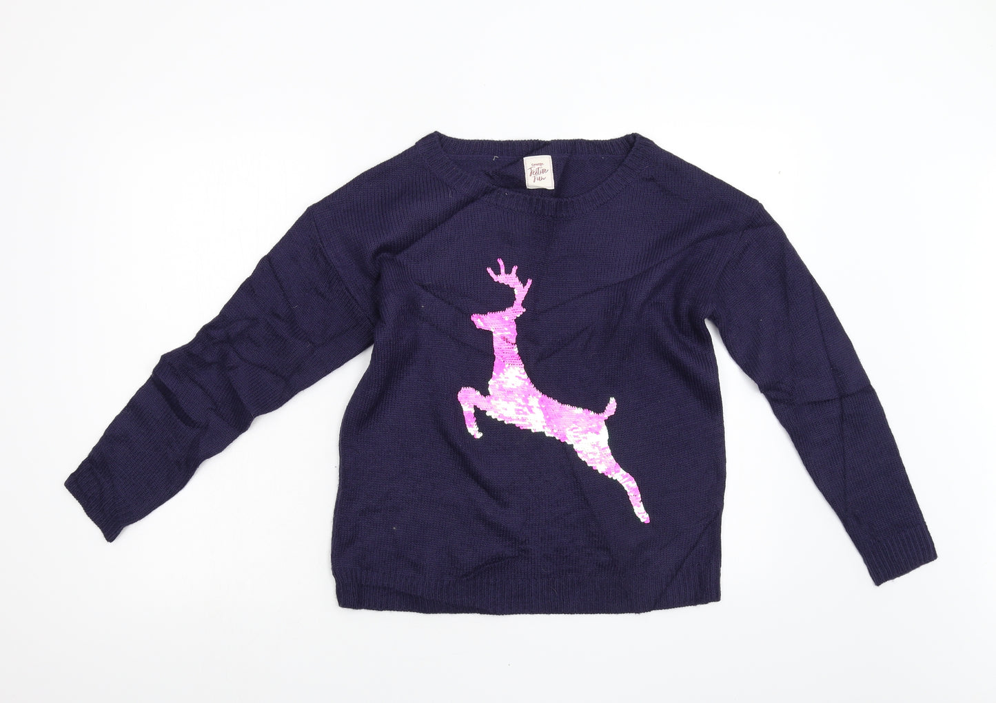 George Womens Blue  Knit Pullover Jumper Size 10  - Festive