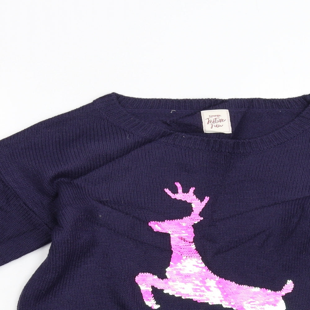 George Womens Blue  Knit Pullover Jumper Size 10  - Festive