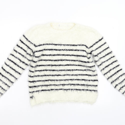 M&S Girls White Striped  Pullover Jumper Size 12-13 Years