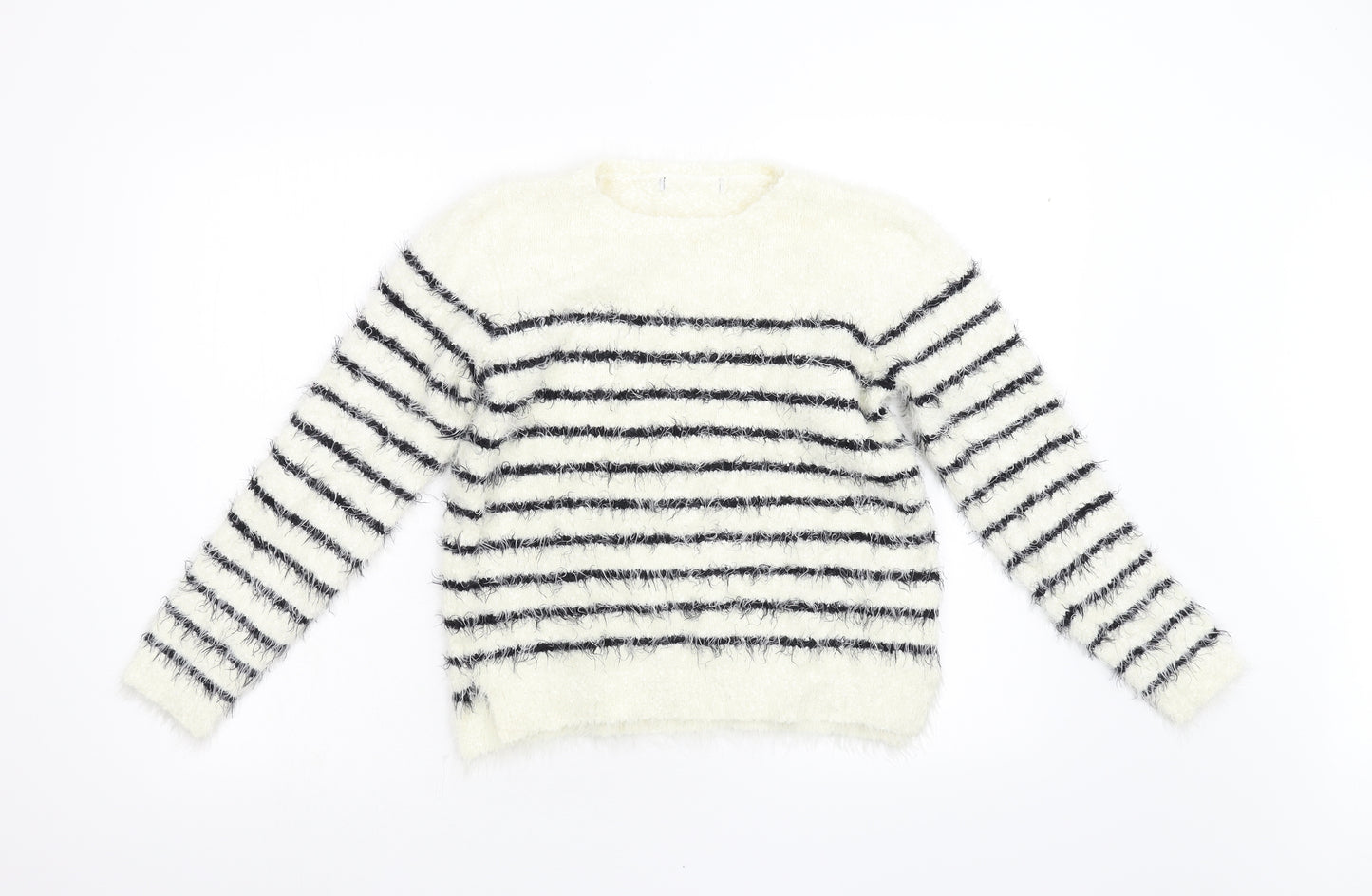 M&S Girls White Striped  Pullover Jumper Size 12-13 Years