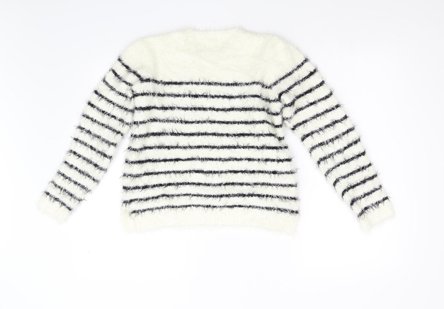 M&S Girls White Striped  Pullover Jumper Size 12-13 Years