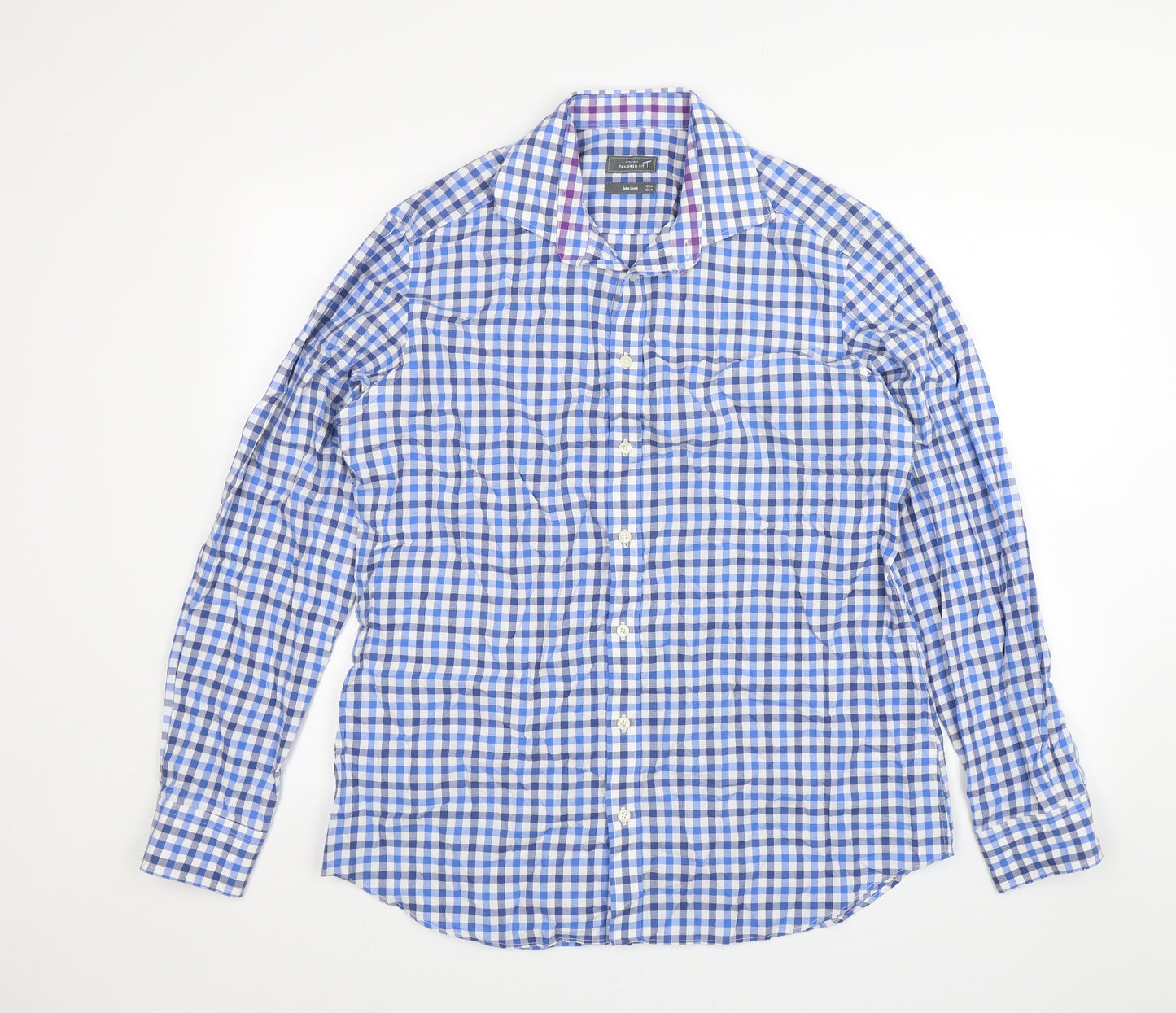 John Lewis Mens Blue Plaid   Dress Shirt Size 16.5