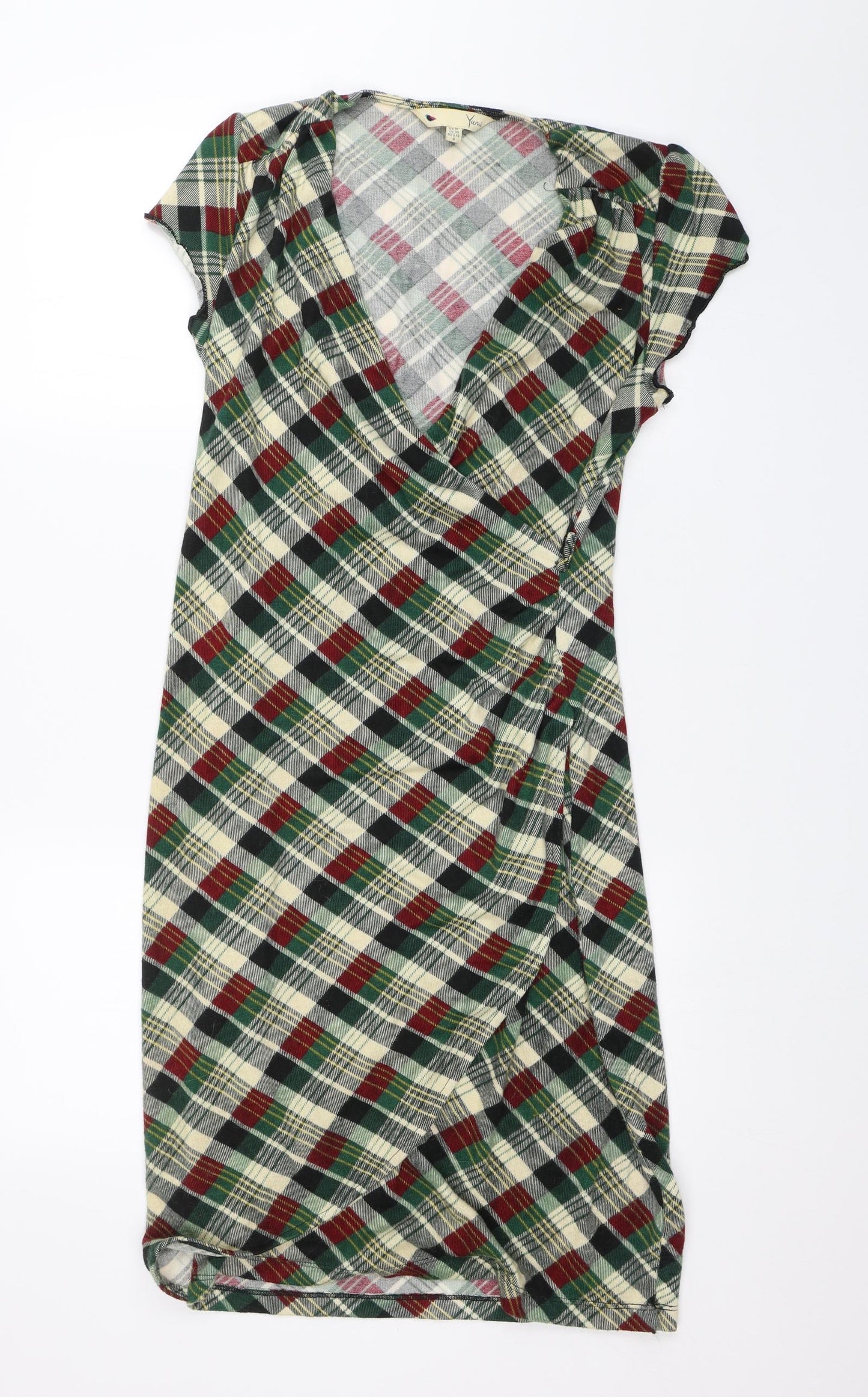 Yumi Womens Green Plaid  Wrap Dress  Size 10