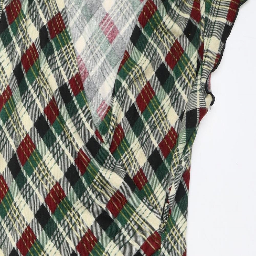 Yumi Womens Green Plaid  Wrap Dress  Size 10