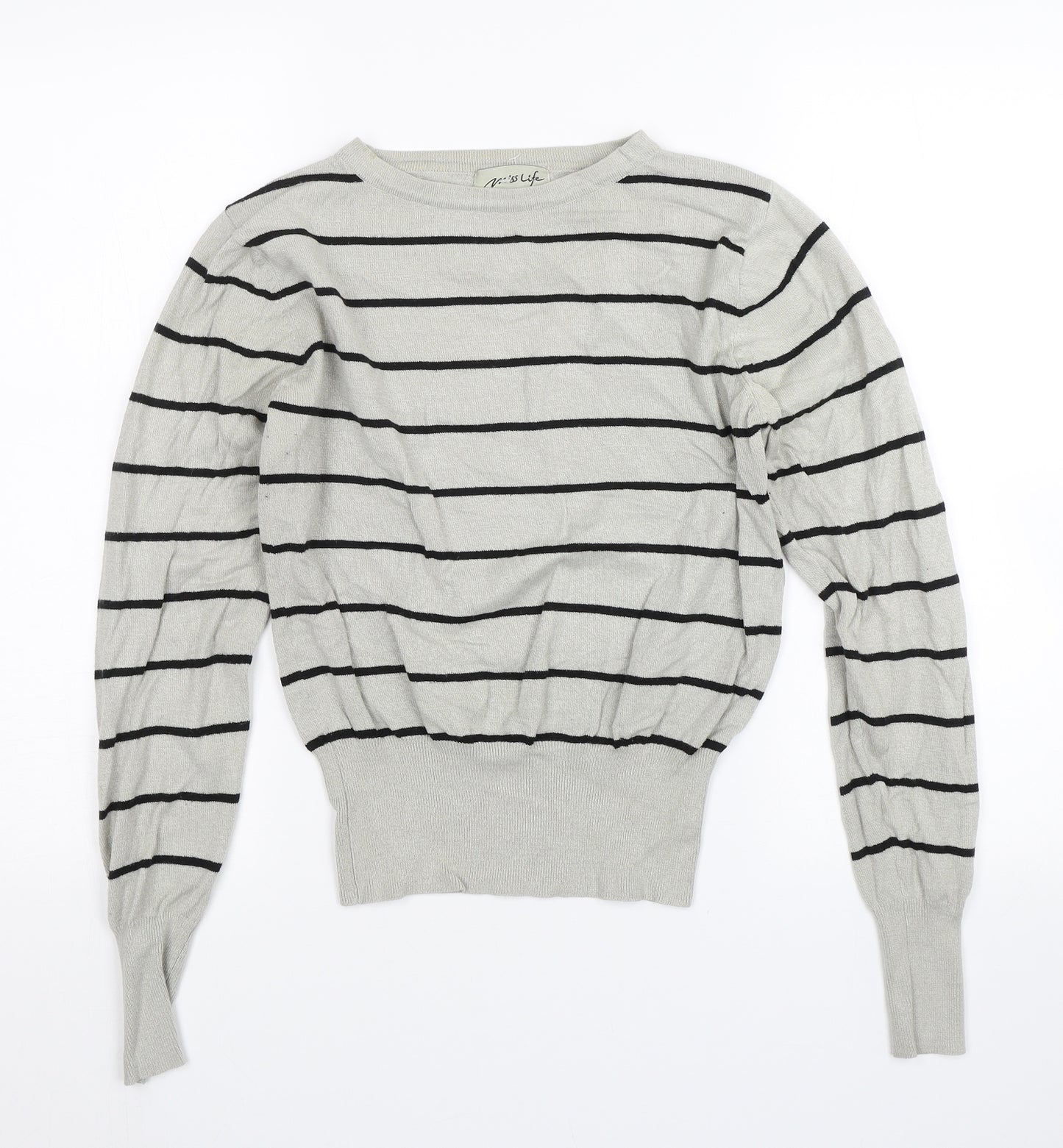 Miss Life Girls Grey Striped  Pullover Jumper Size XL