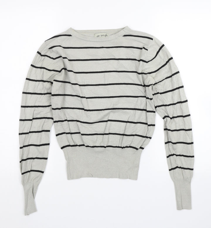 Miss Life Girls Grey Striped  Pullover Jumper Size XL