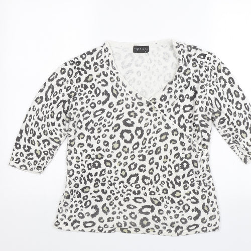 Alex & Co Womens White Animal Print  Basic Blouse Size 14