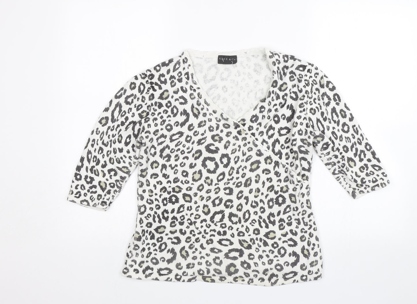 Alex & Co Womens White Animal Print  Basic Blouse Size 14