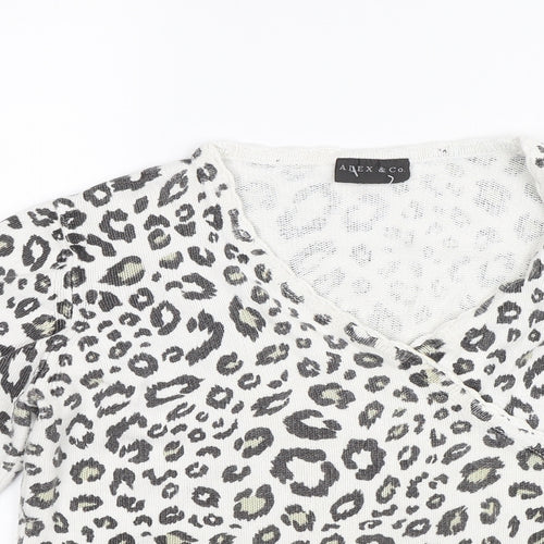 Alex & Co Womens White Animal Print  Basic Blouse Size 14