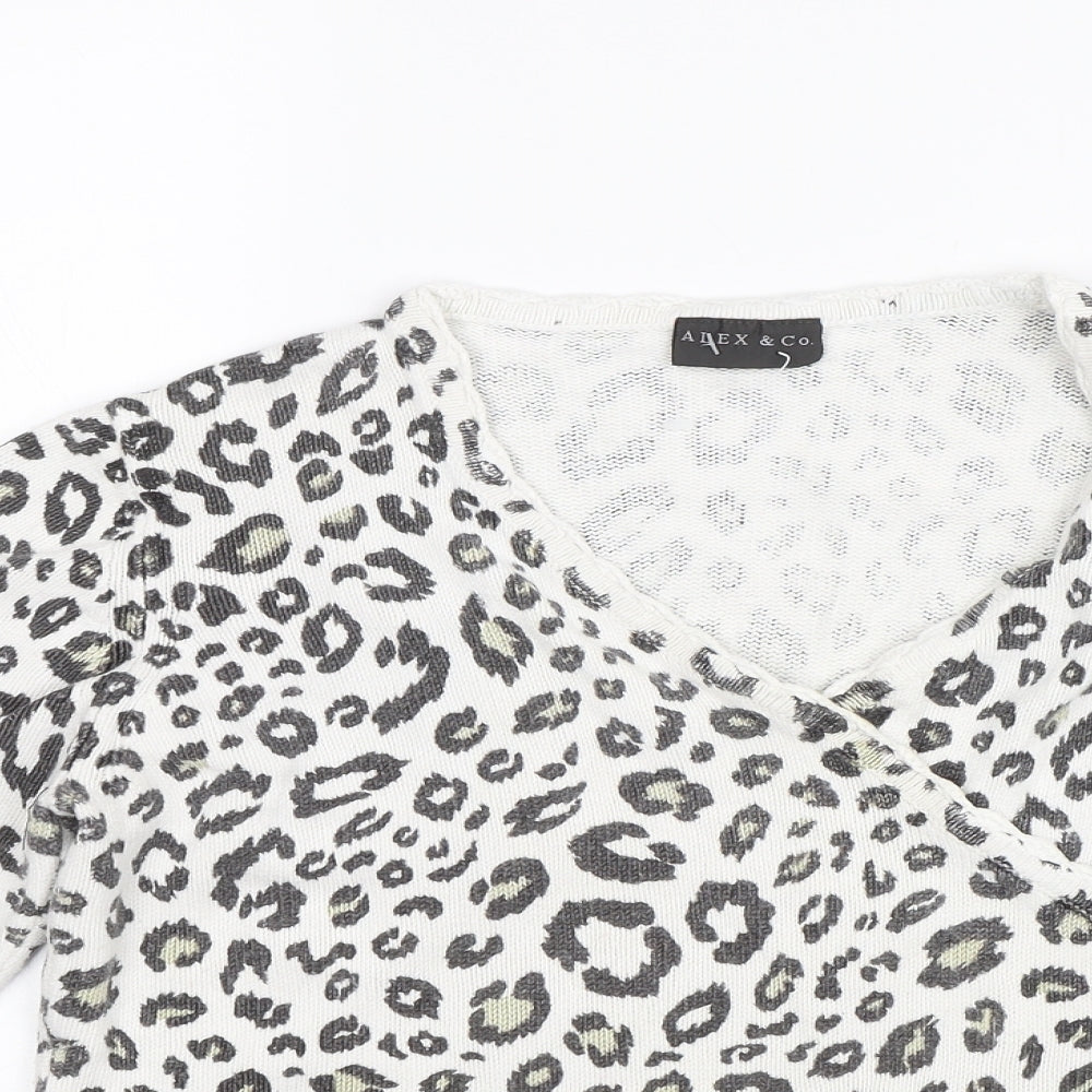 Alex & Co Womens White Animal Print  Basic Blouse Size 14