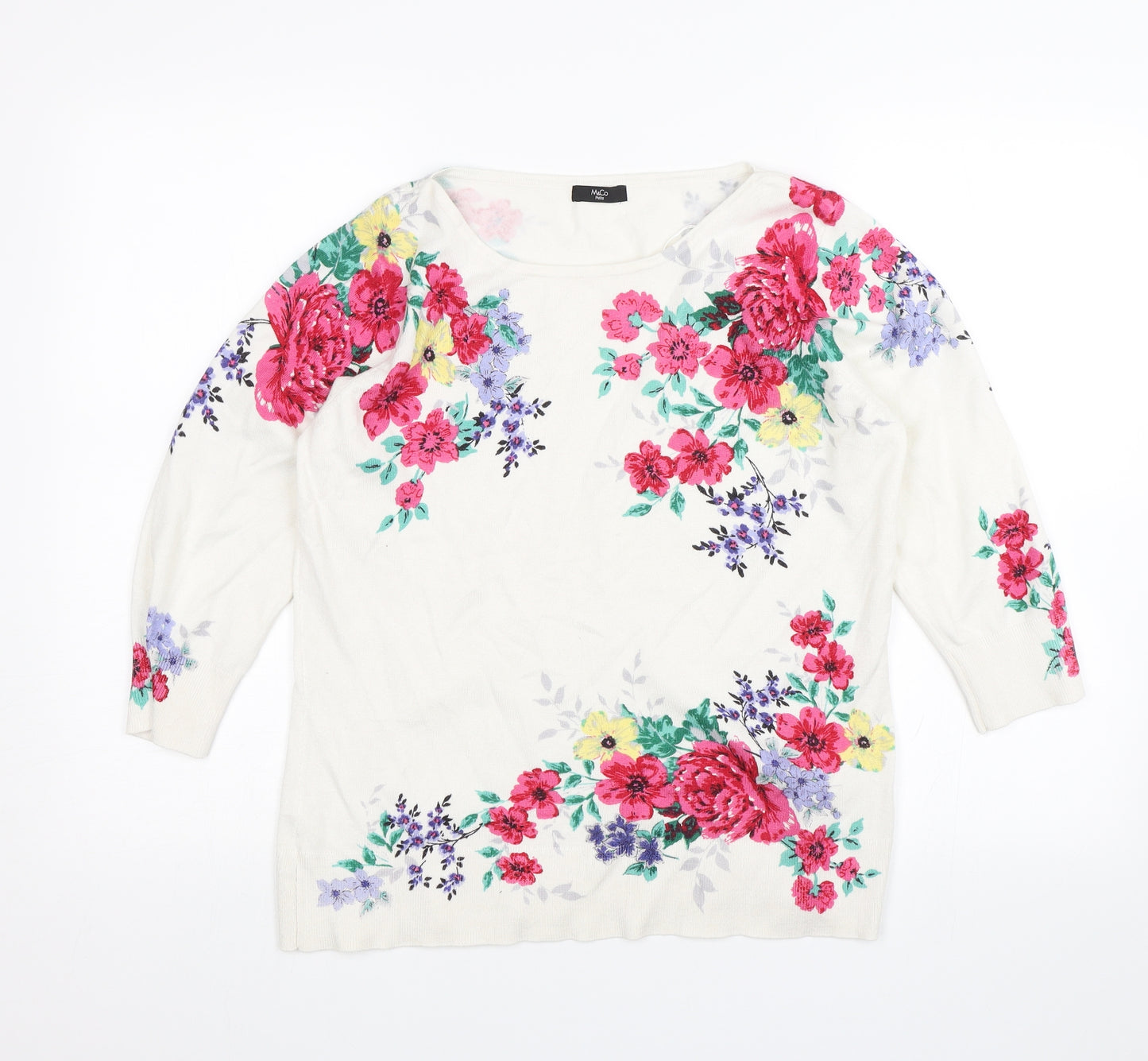M&Co Womens White Floral  Pullover Jumper Size 16