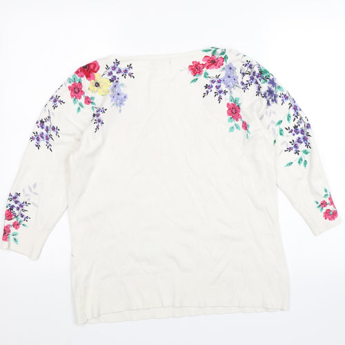 M&Co Womens White Floral  Pullover Jumper Size 16
