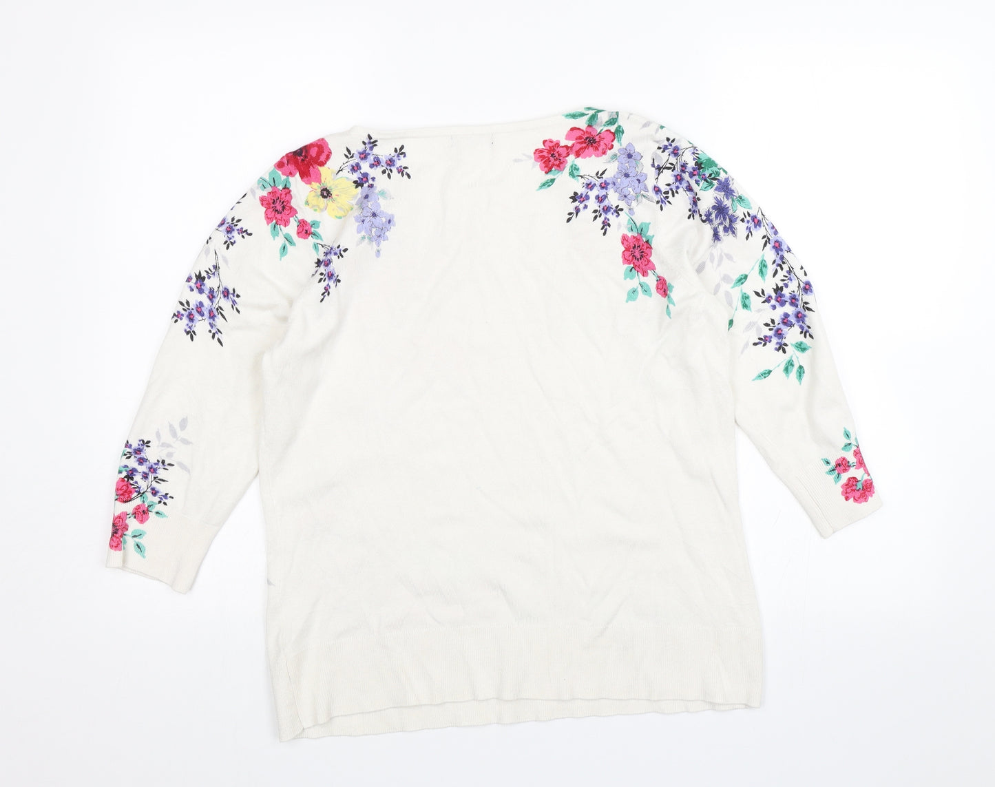 M&Co Womens White Floral  Pullover Jumper Size 16
