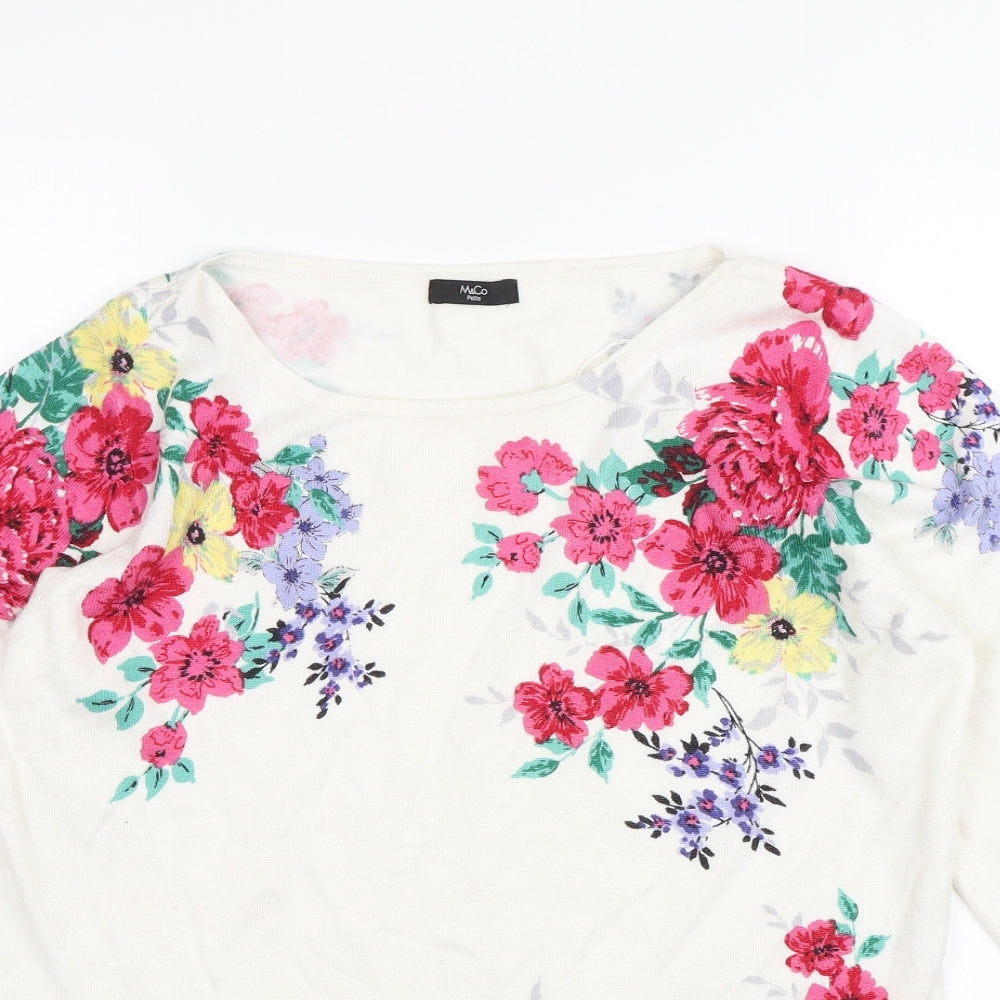 M&Co Womens White Floral  Pullover Jumper Size 16