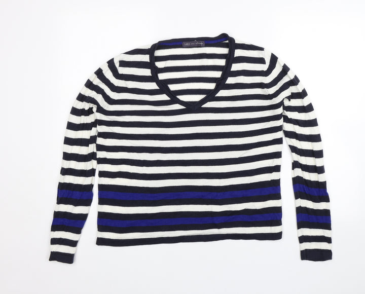 M&S Womens Blue Striped Pullover Jumper Size 14