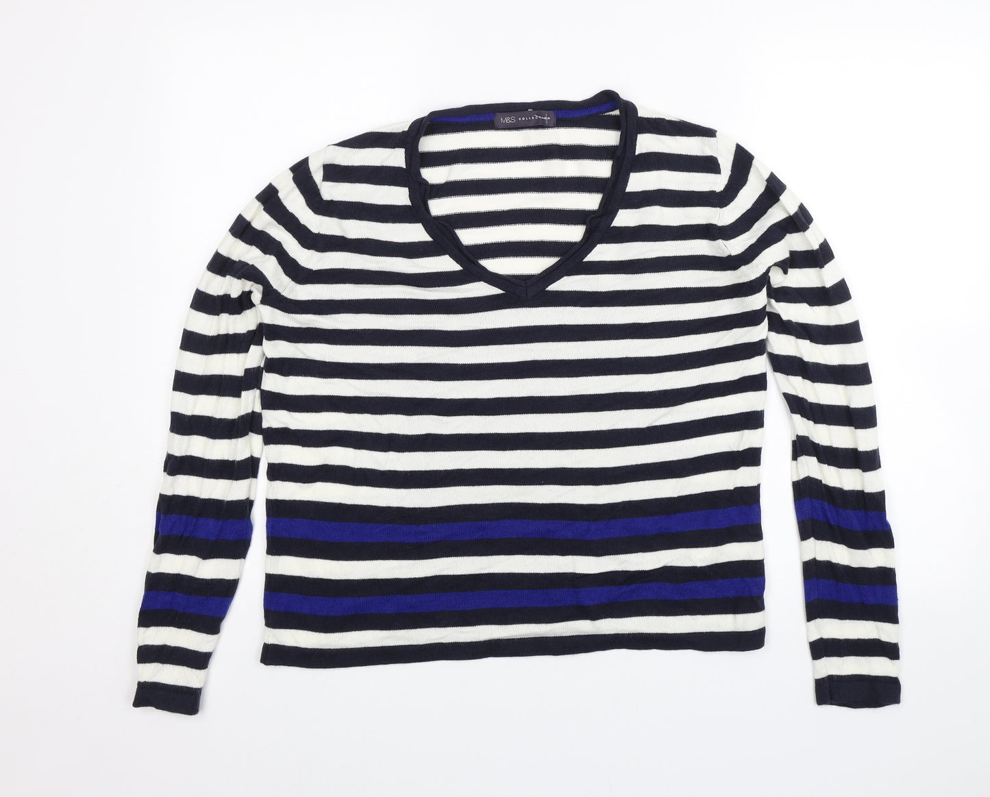 M&S Womens Blue Striped  Pullover Jumper Size 14