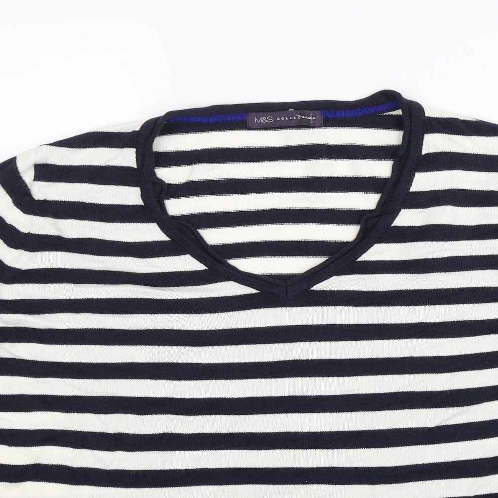 M&S Womens Blue Striped  Pullover Jumper Size 14