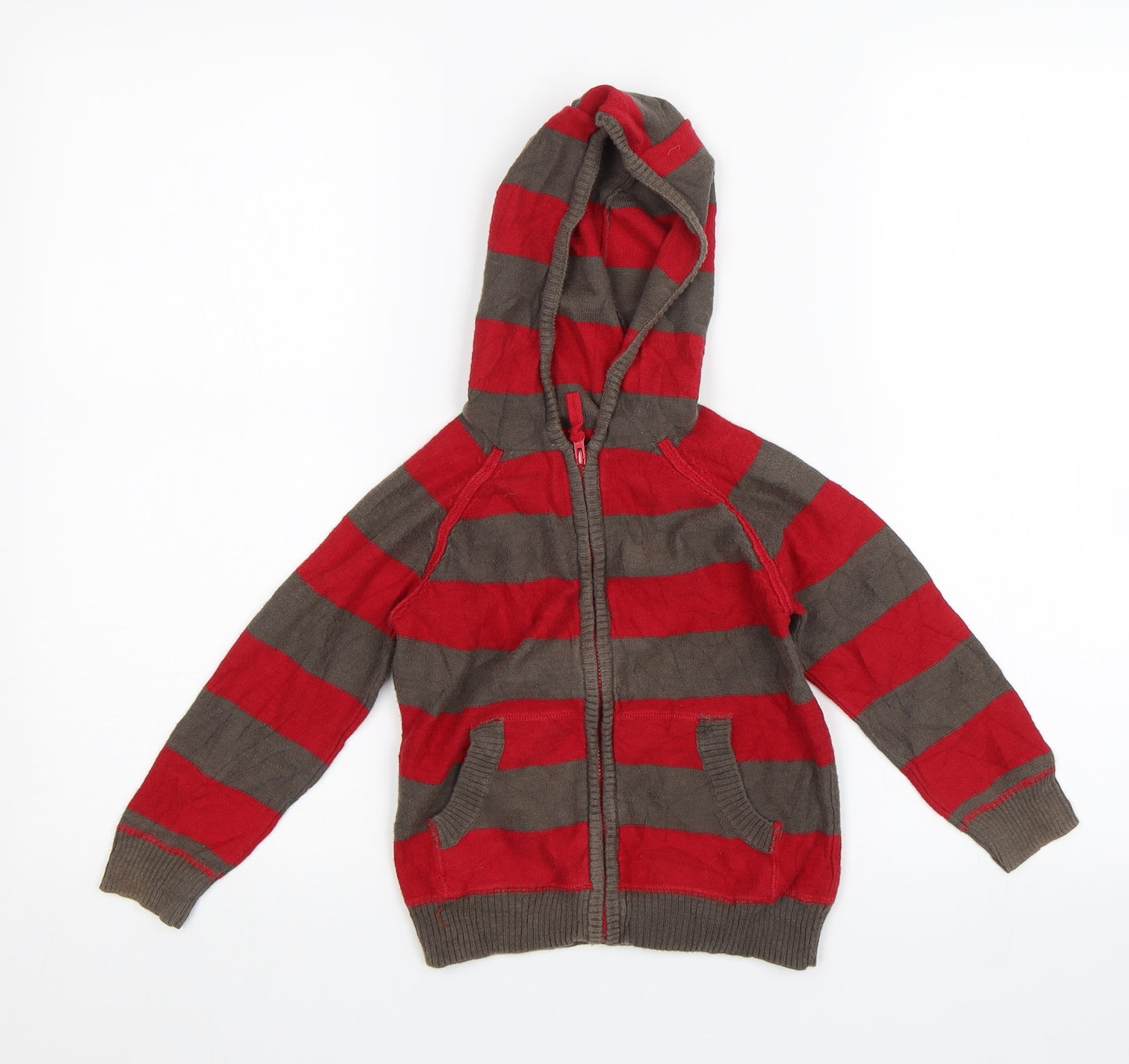 George Boys Red Striped  Full Zip Hoodie Size 2-3 Years