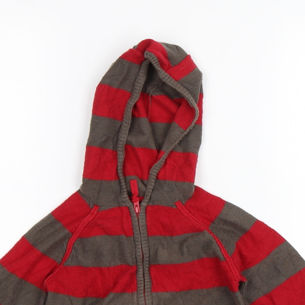 George Boys Red Striped  Full Zip Hoodie Size 2-3 Years