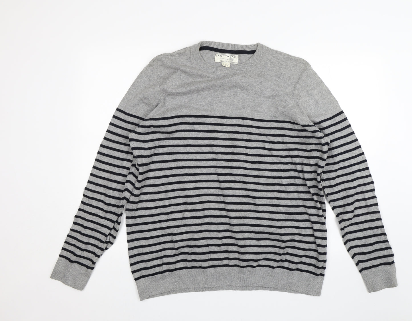 F&F Womens Grey Striped  Pullover Jumper Size 2XL