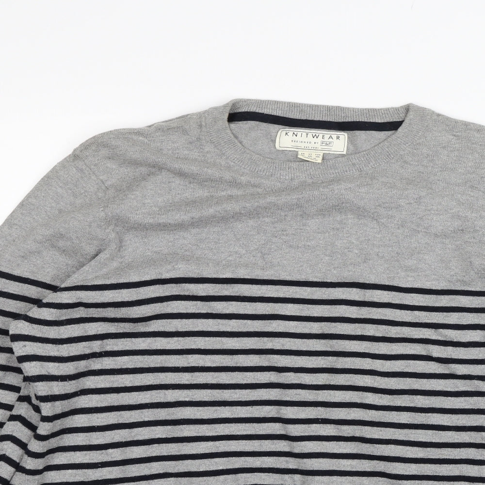 F&F Womens Grey Striped  Pullover Jumper Size 2XL
