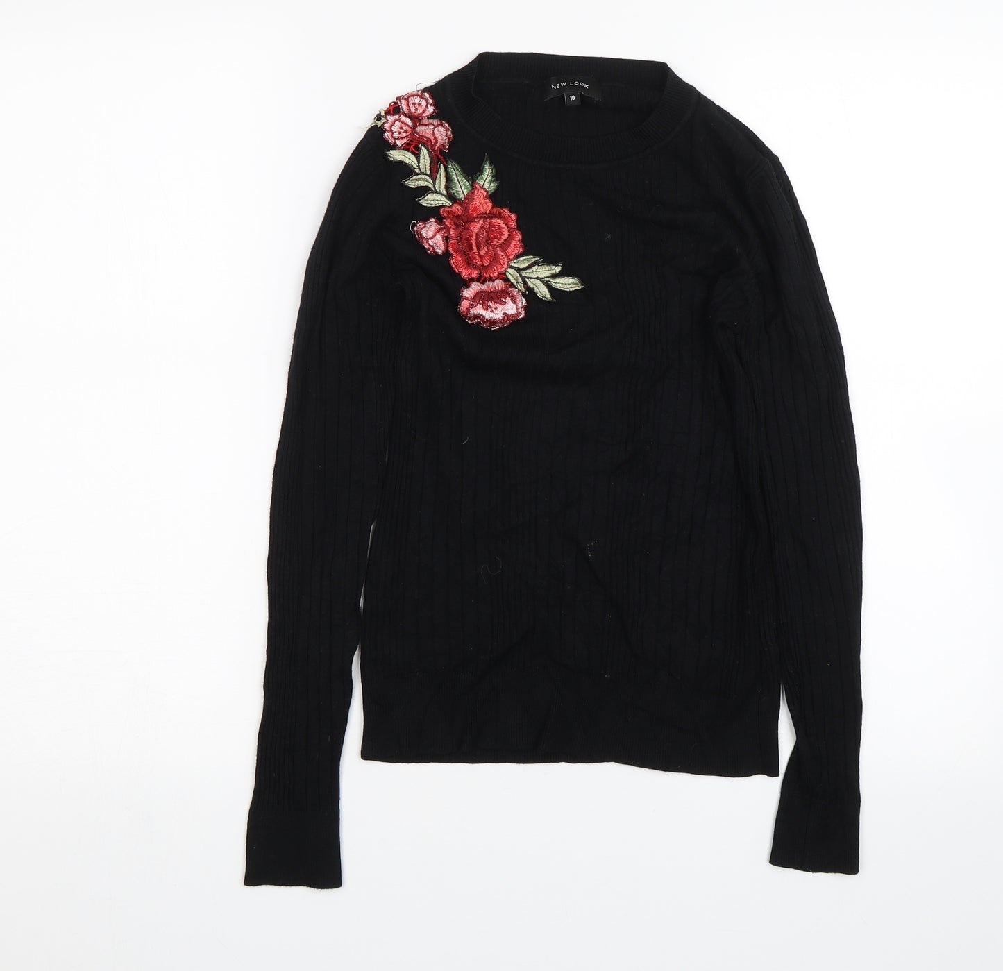 New Look Womens Black Floral  Pullover Jumper Size 10