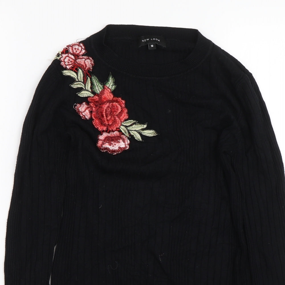 New Look Womens Black Floral  Pullover Jumper Size 10