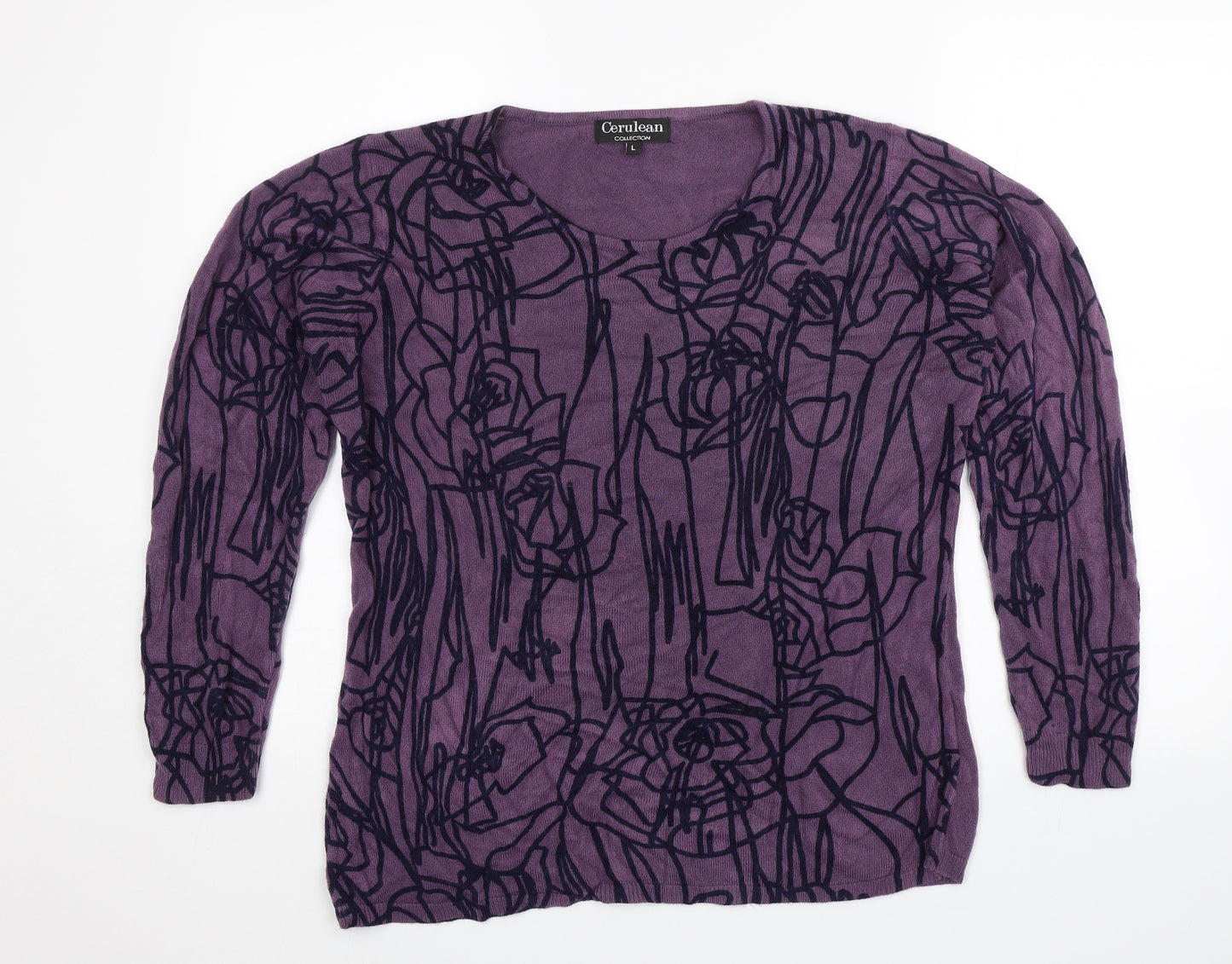 Cerulean Womens Purple Floral  Pullover Jumper Size L