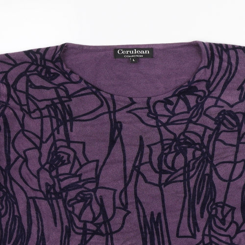 Cerulean Womens Purple Floral  Pullover Jumper Size L