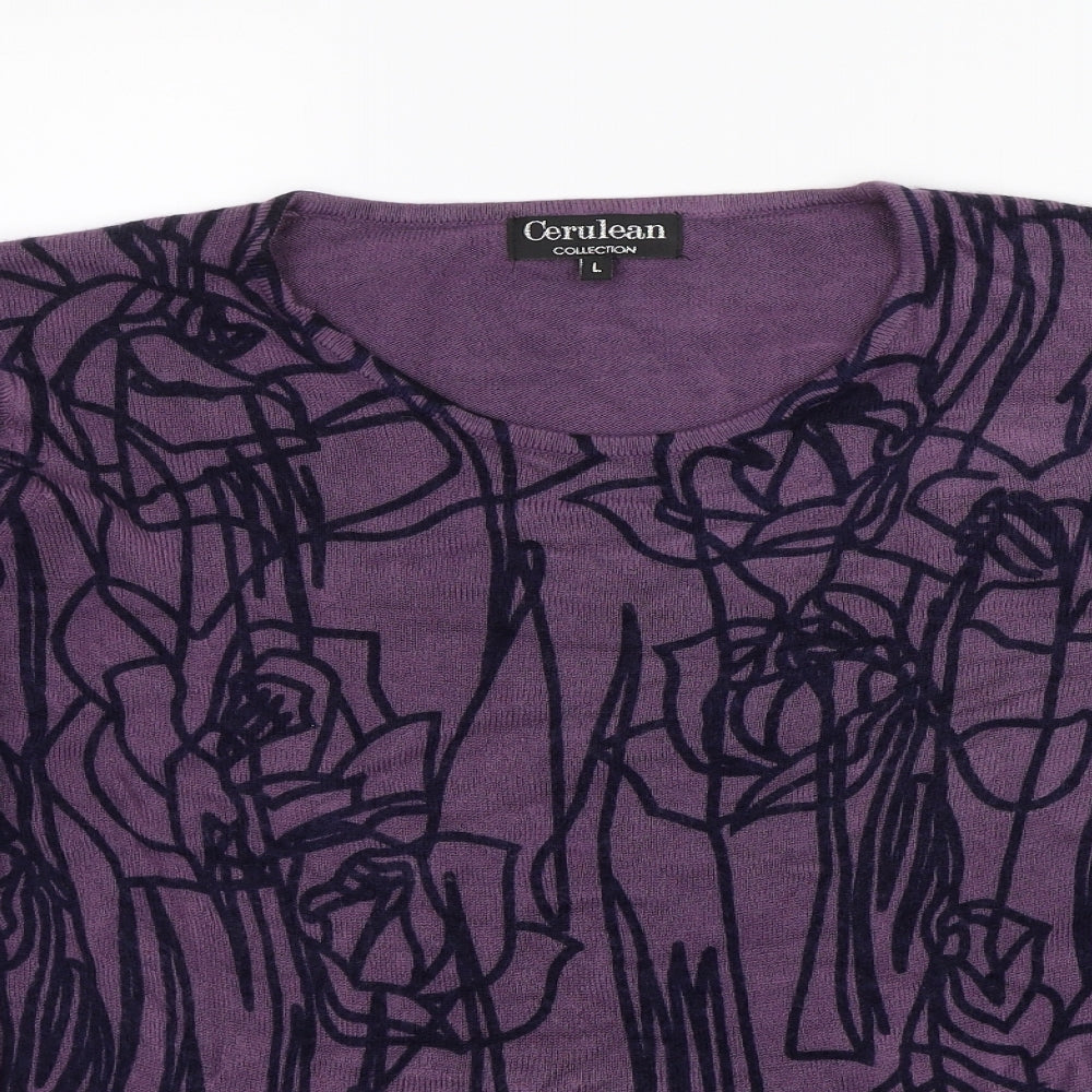 Cerulean Womens Purple Floral  Pullover Jumper Size L