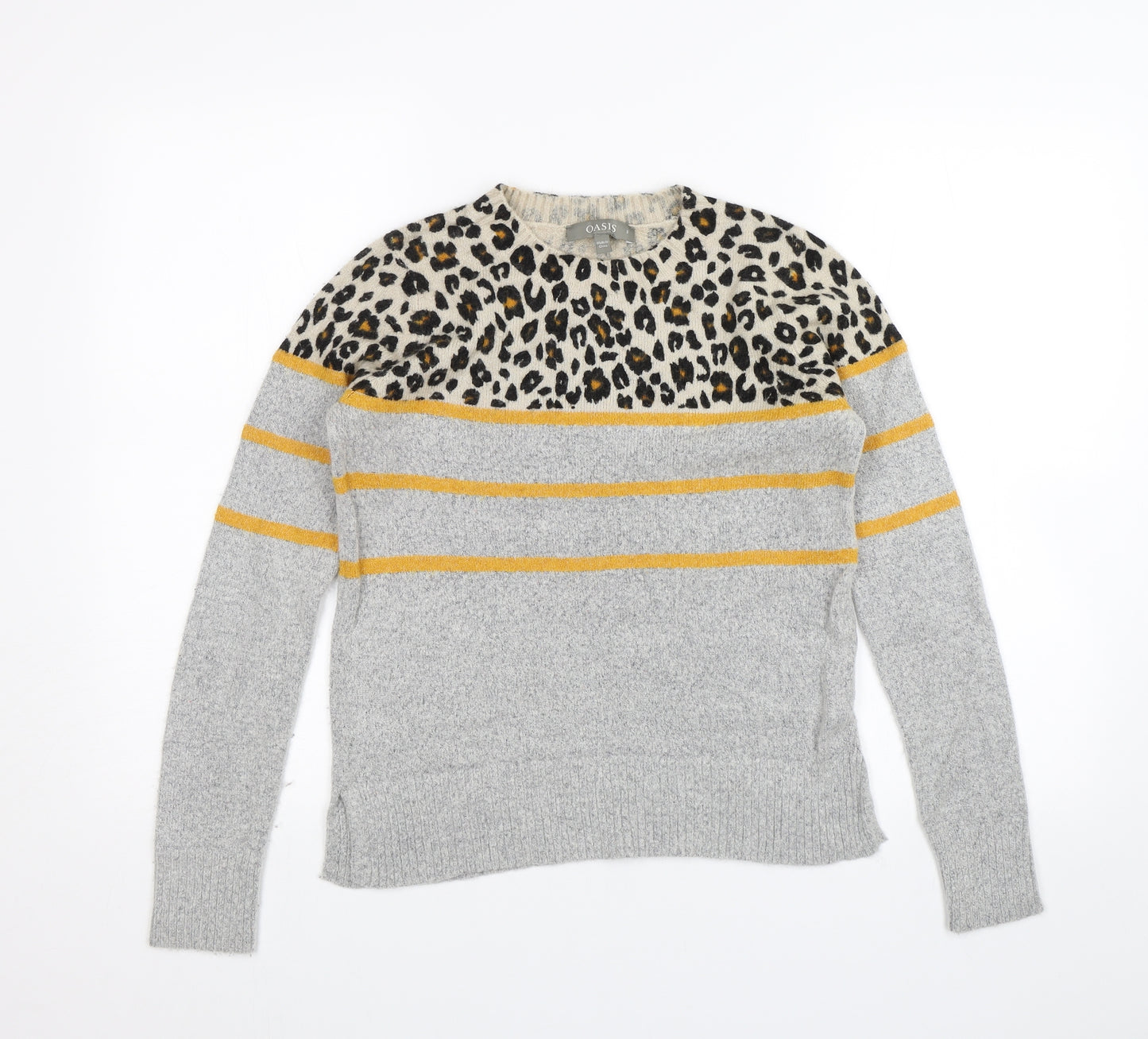 Oasis Womens Grey Animal Print  Pullover Jumper Size S