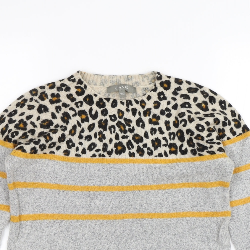 Oasis Womens Grey Animal Print  Pullover Jumper Size S