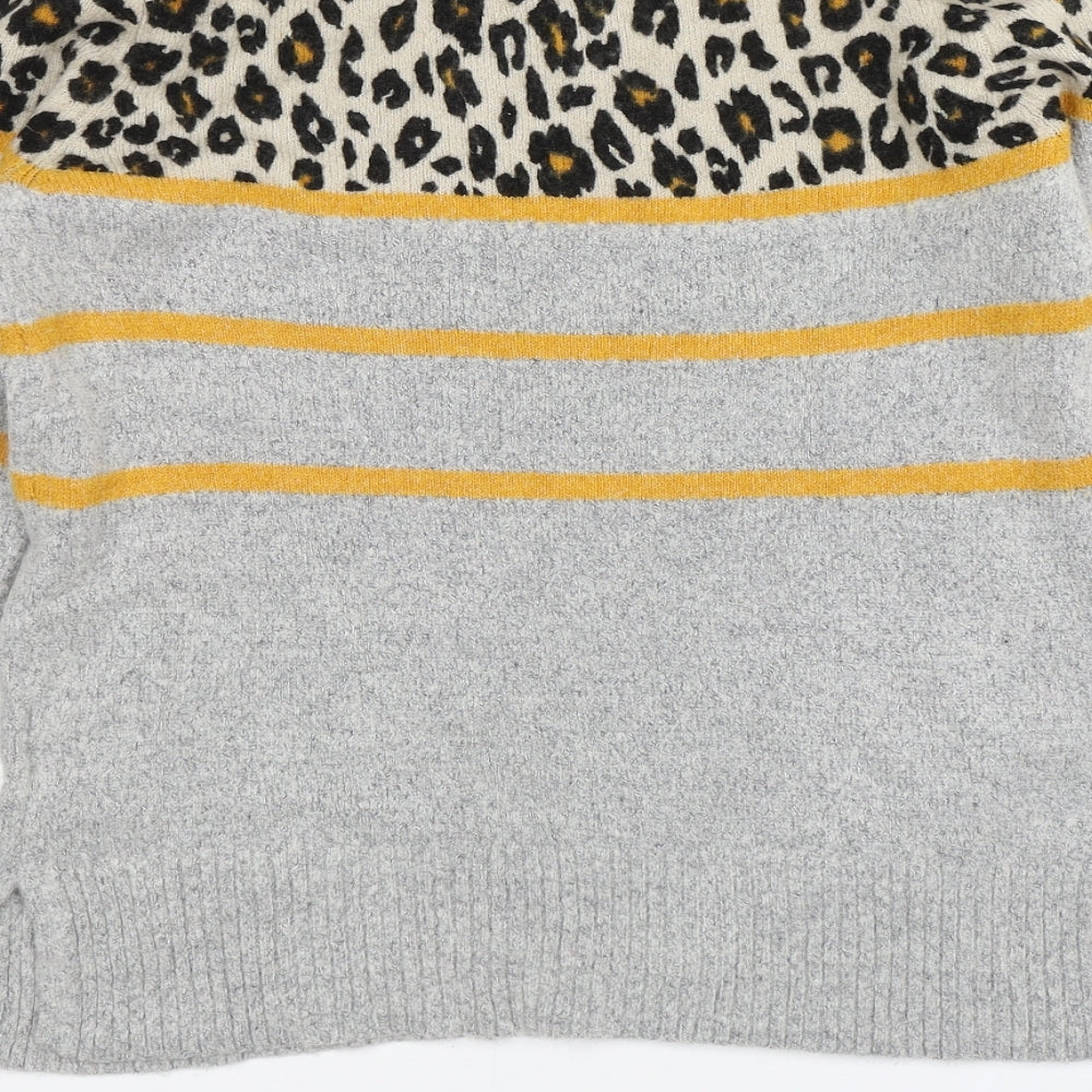 Oasis Womens Grey Animal Print  Pullover Jumper Size S