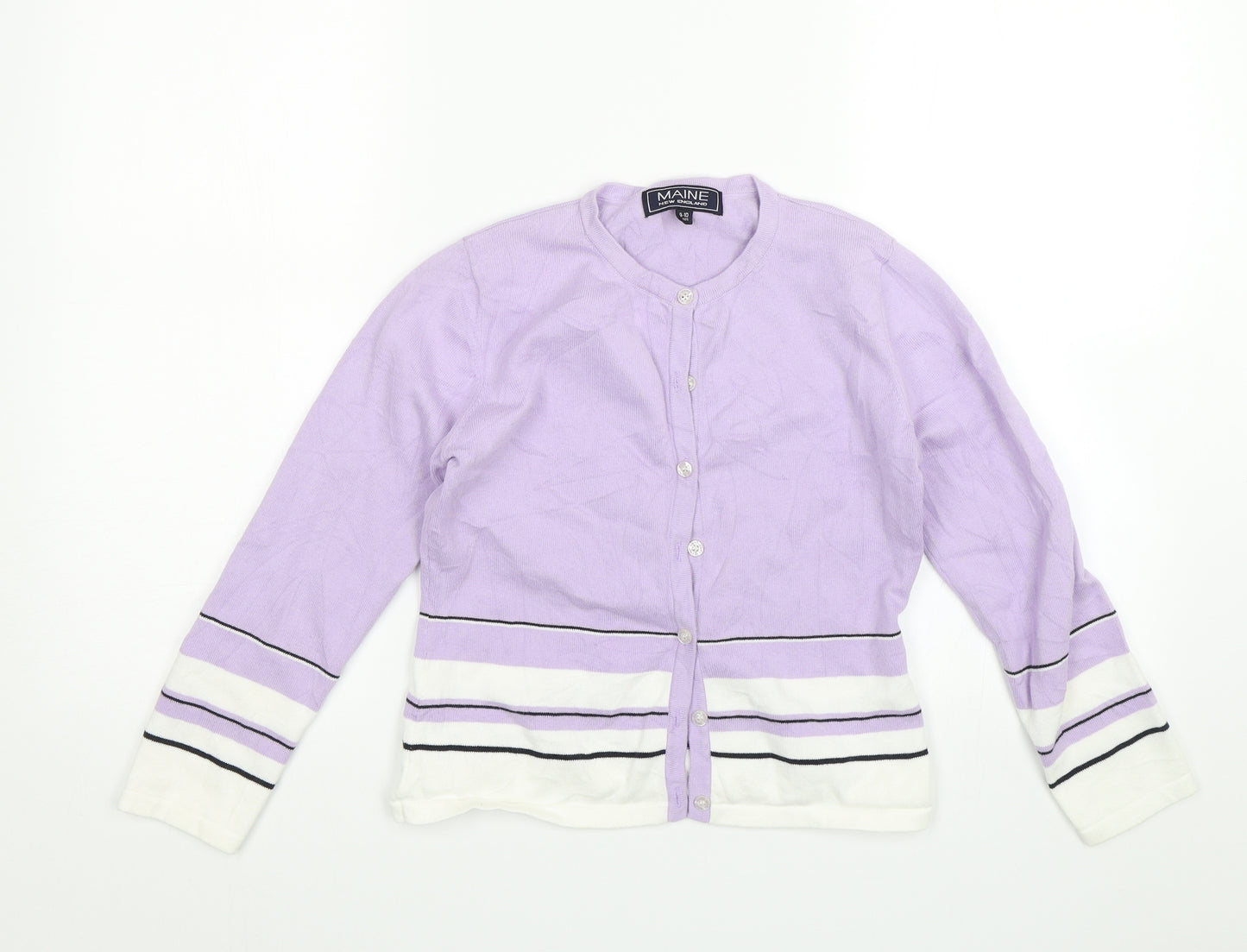 Maine Girls Purple Striped  Cardigan Jumper Size 9-10 Years