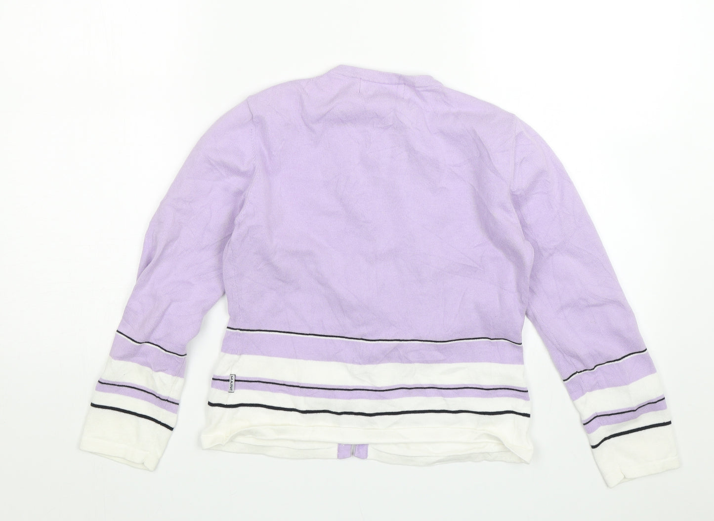Maine Girls Purple Striped  Cardigan Jumper Size 9-10 Years