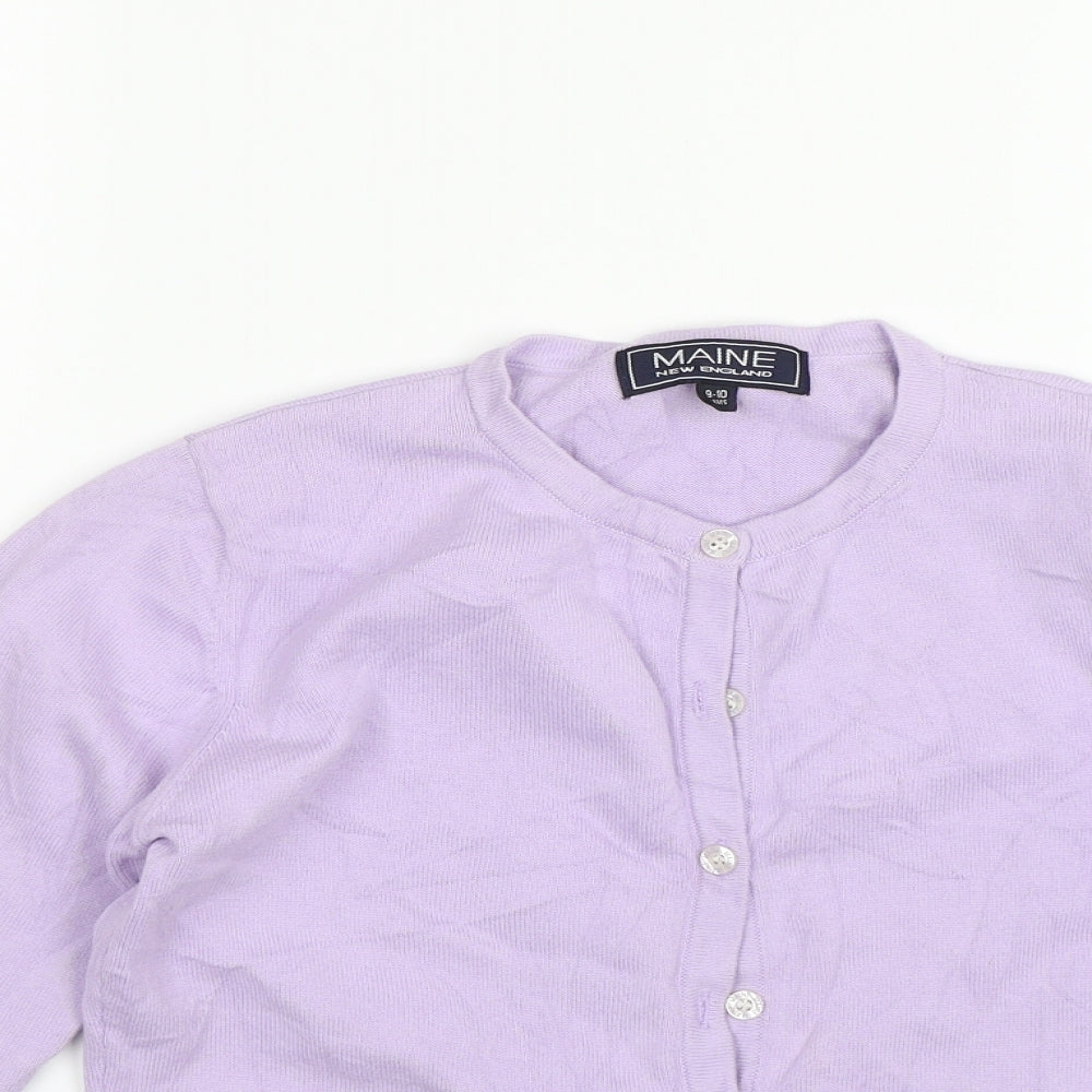 Maine Girls Purple Striped  Cardigan Jumper Size 9-10 Years