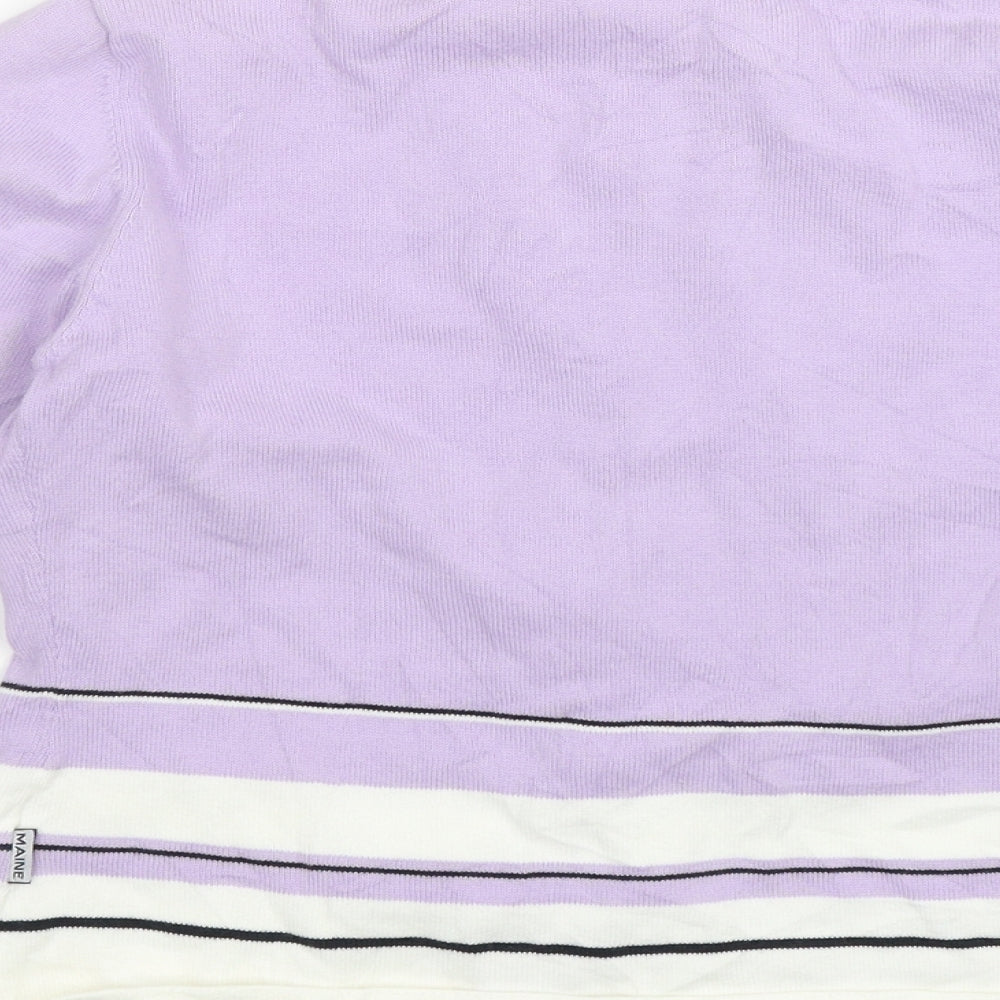 Maine Girls Purple Striped  Cardigan Jumper Size 9-10 Years
