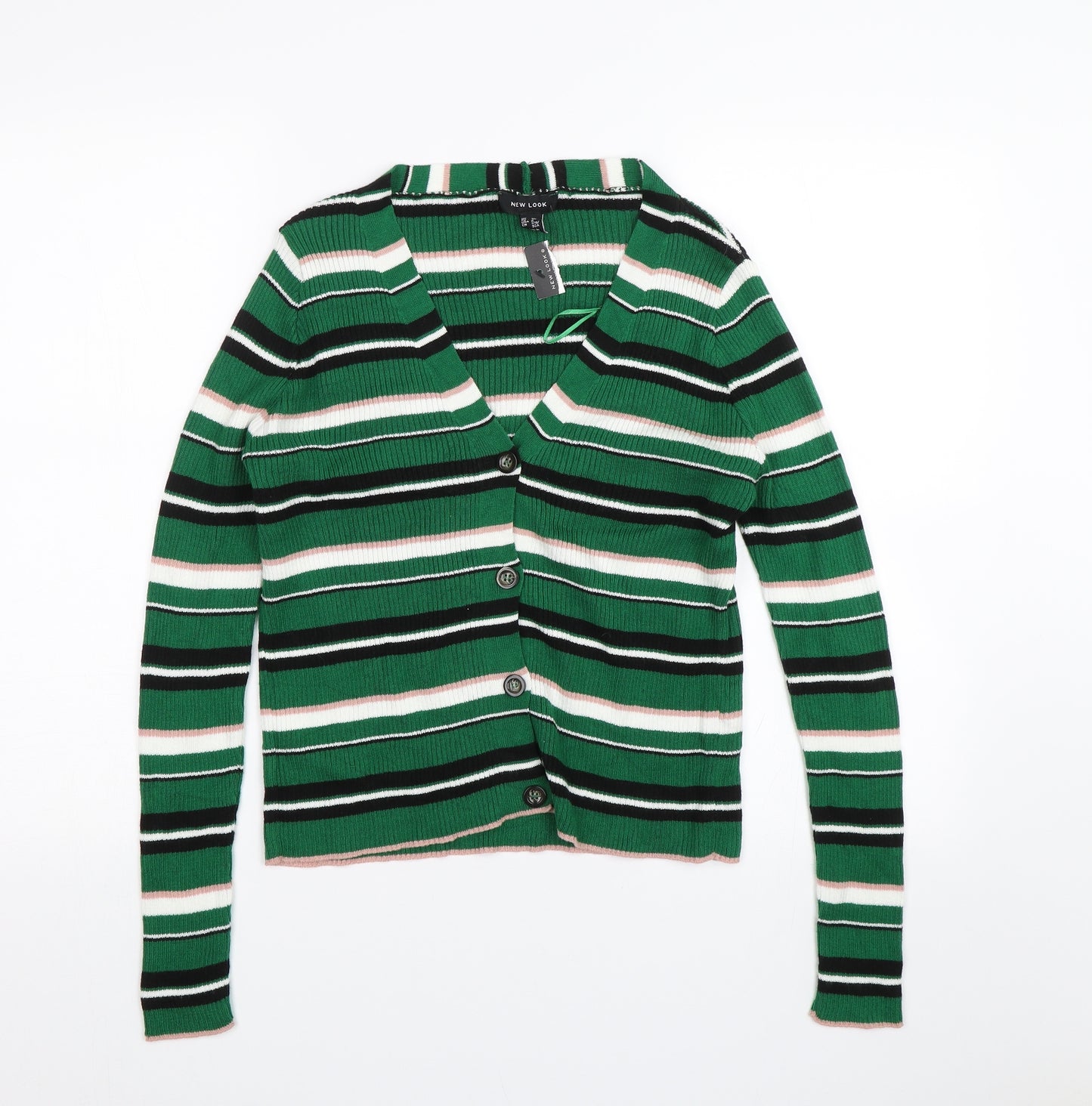 New Look Womens Green Striped  Cardigan Jumper Size 12