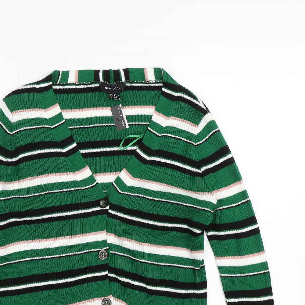 New Look Womens Green Striped  Cardigan Jumper Size 12