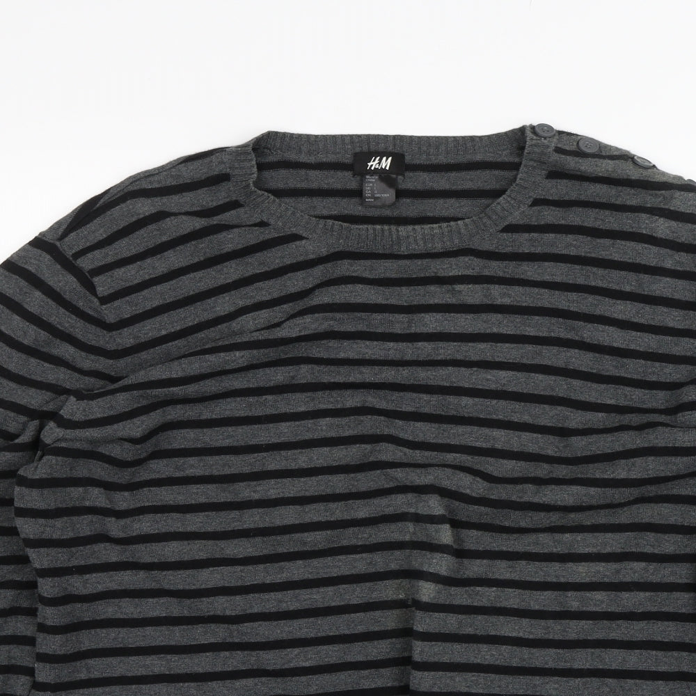 H&M Womens Grey Striped  Pullover Jumper Size L