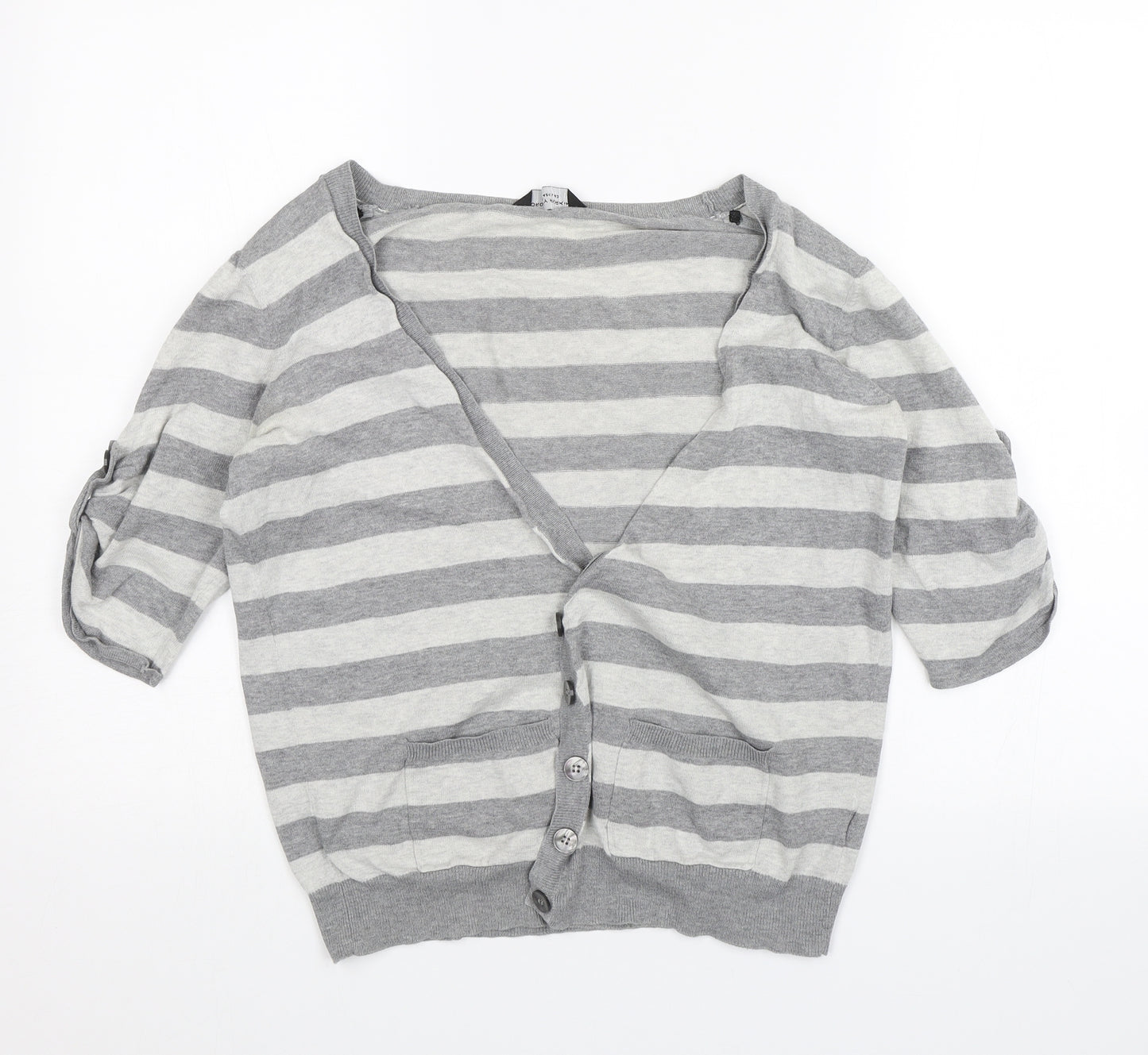 Dorothy Perkins Womens Grey Striped  Cardigan Jumper Size 14