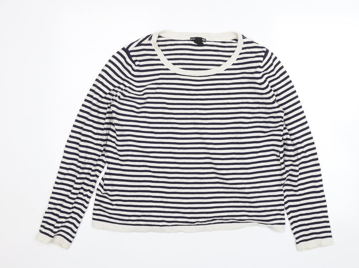 H&M Womens Blue Striped Pullover Jumper Size M