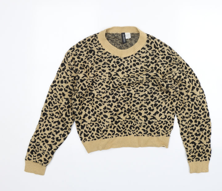 Divided Womens Beige Animal Print  Pullover Jumper Size S