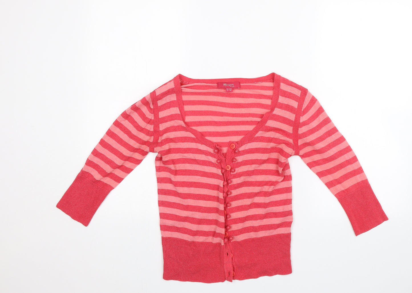Monsoon Womens Pink Striped  Cardigan Jumper Size 8