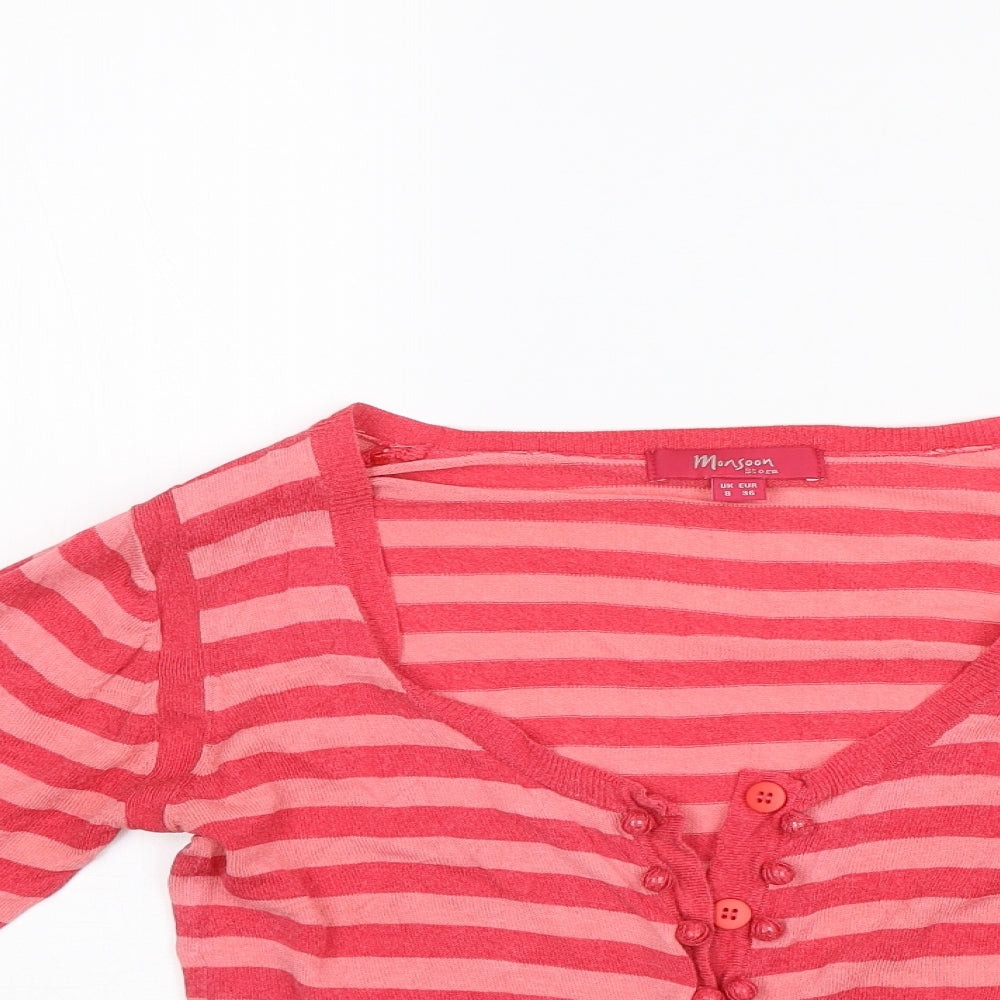 Monsoon Womens Pink Striped  Cardigan Jumper Size 8