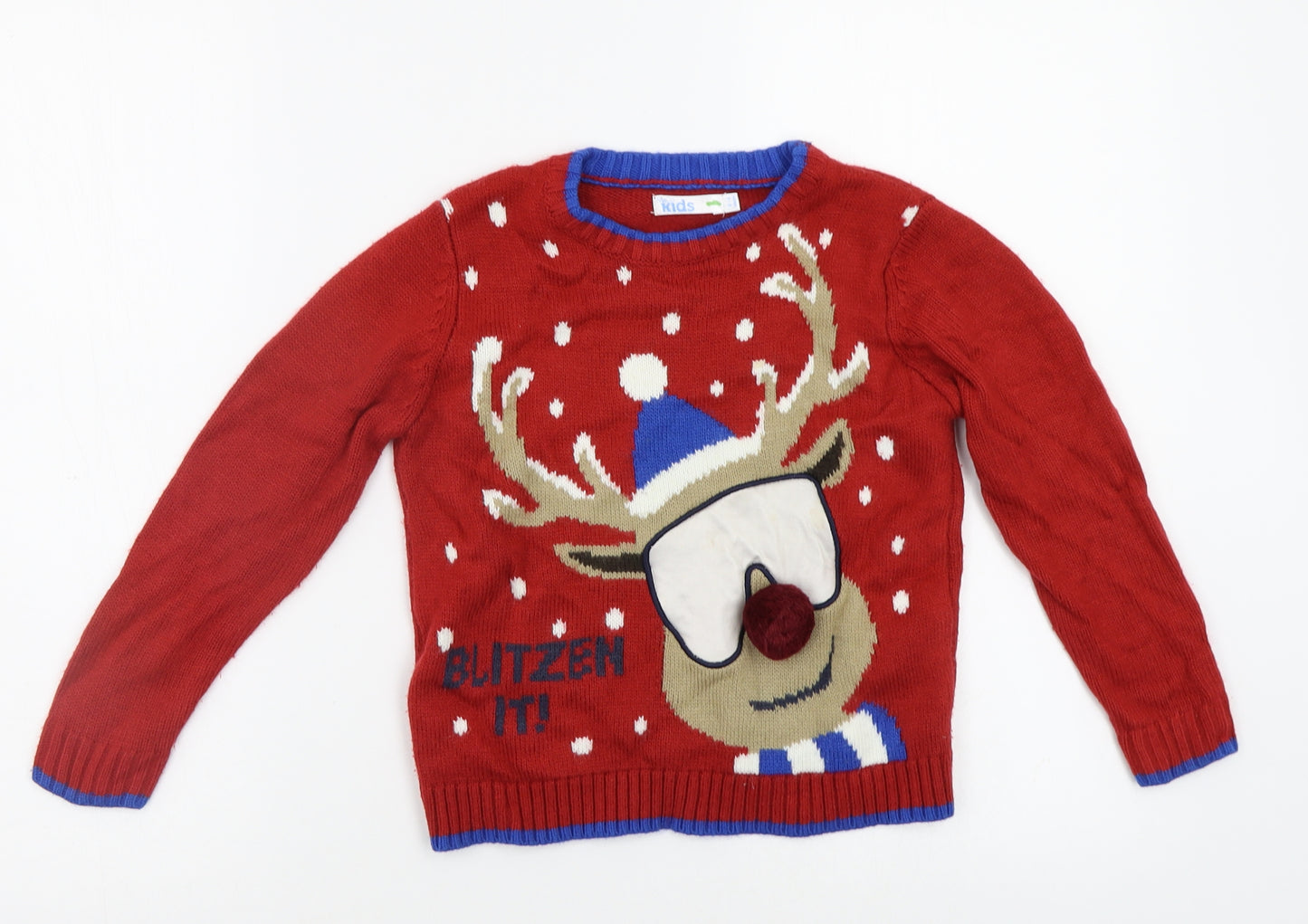 M&Co Boys Red   Pullover Jumper Size 5-6 Years  - Rudolph Christmas
