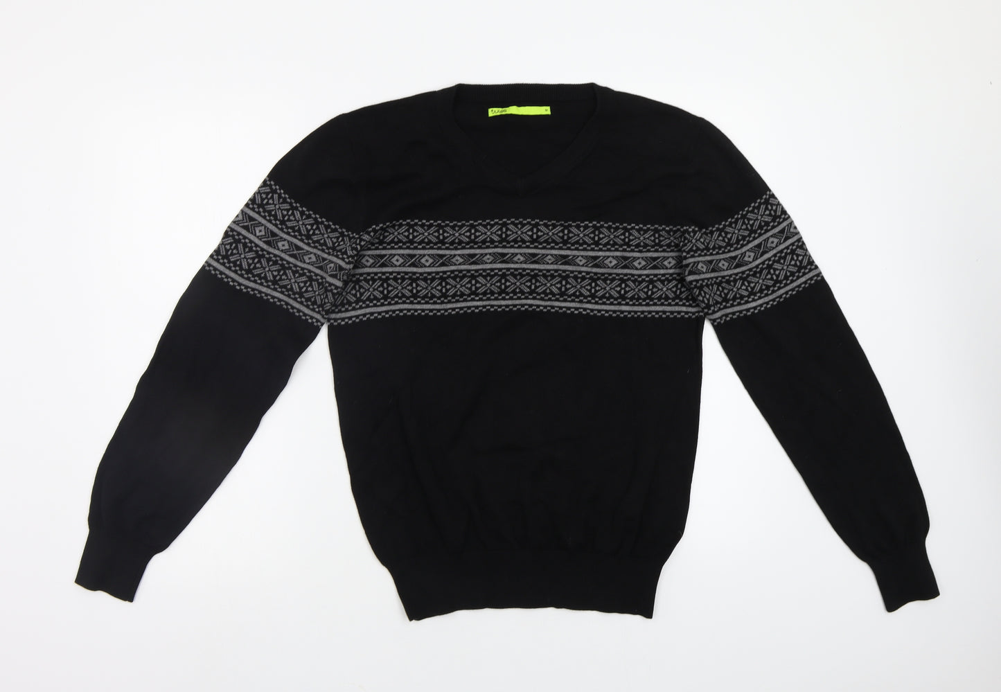 Jules Mens Black Fair Isle  Pullover Jumper Size M