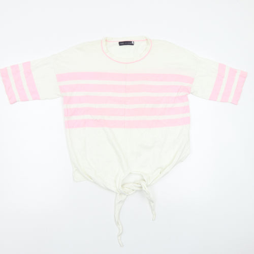M&S Womens White Striped  Pullover Jumper Size S