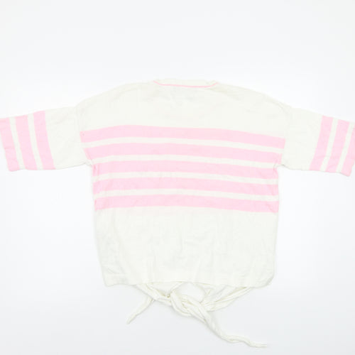 M&S Womens White Striped  Pullover Jumper Size S